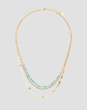Gold-plated stainless steel necklace with African turquoise and amazonite Mys_4