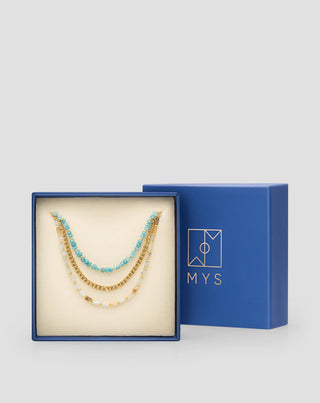 Gold-plated stainless steel necklace with African turquoise and amazonite Mys - 5