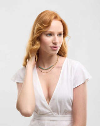 Gold-plated stainless steel necklace with African turquoise and amazonite Mys_2 - 3