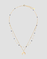 Gold plated natural stone lapis lazuli necklace with crescent moon Mys_1