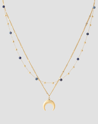 Gold plated natural stone lapis lazuli necklace with crescent moon Mys_4 - 4