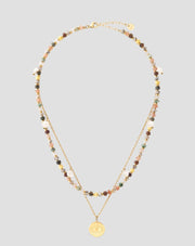 Gold plated necklace with natural stones agate, maifan, jasper, jade and aventurine Mys