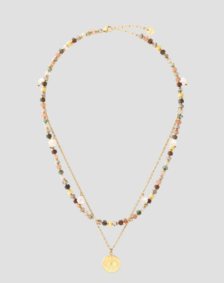 Gold plated necklace with natural stones agate, maifan, jasper, jade and aventurine Mys - 1