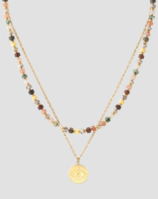 Gold plated necklace with natural stones agate, maifan, jasper, jade and aventurine Mys