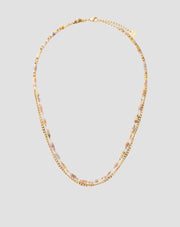 Gold plated stainless steel necklace with pink and lemon jade Mys_4