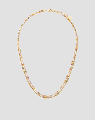 Gold plated stainless steel necklace with pink and lemon jade Mys_4 - 1