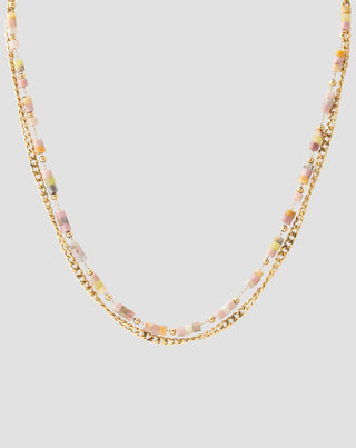 Gold plated stainless steel necklace with pink and lemon jade Mys_3 - 4