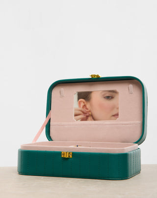 Large jewelry box with compartments, rollers and mirror, green Mys_2 - 3