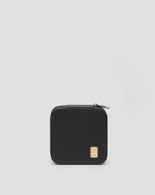 Small jewelry box with compartments, rollers and hooks, black Mys - 1